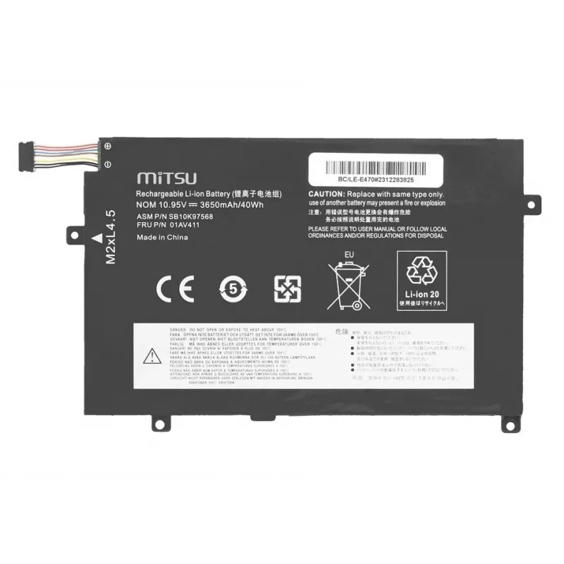 MITSU Battery 01AV411 Lenovo ThinkPad E470 E475 klēpjdatora akumulators 3650 mAh (40 Wh) 10.95V