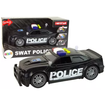 LEAN TOYS Policijas automašīna 1:14 RC transportlīdzeklis ar gaismām un skaņām Melna