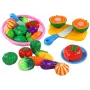 LEAN TOYS Velcro dārzeņi grozā – 8 daļu rotaļu ēdiena komplekts ar šķīvi un nazi
