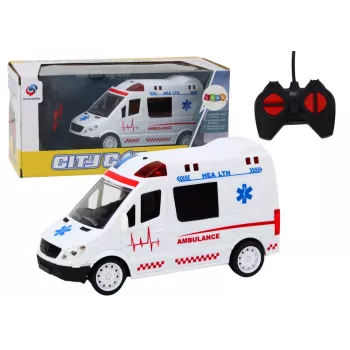 LEAN TOYS 1:16 RC Ātrās palīdzības automašīna ar gaismām un skaņām - Balta