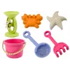 LEAN TOYS Smilšu rotaļlietu komplekts - spainītis, dzirnaviņas, sietiņš, 3 pasteļkrāsas veidnes (6 gab.)