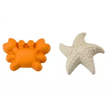 LEAN TOYS Smilšu rotaļlietu komplekts - spainītis, dzirnaviņas, sietiņš, 3 pasteļkrāsas veidnes (6 gab.)