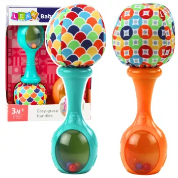 LEAN TOYS Grabuļu komplekts ar mīkstu bumbiņu rakstiem oranžs zaļš 2 gab.