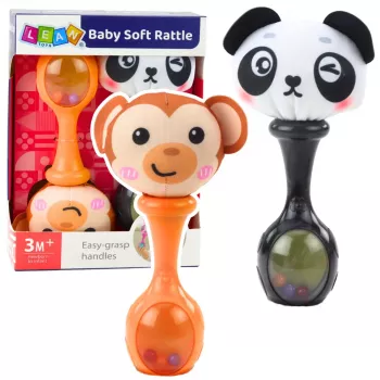 LEAN TOYS Grabuļu komplekts ar mīkstām bumbiņām, pērtiķa un pandas raksti, 2 gab.