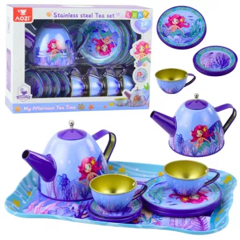 LEAN TOYS Bērnu metāla tējas komplekts ar krūzītēm, tējkannu un paplāti Nāriņa