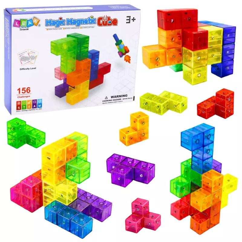 LEAN TOYS Magnētiskie bloki Magic Cube Puzzle 156 izaicinājuma kartītes 9 gab.