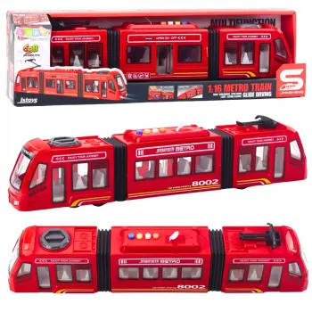 LEAN TOYS City Metro Tramvajs ar atveramām durvīm, gaismām un skaņām, sarkans 1:16