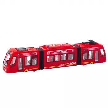 LEAN TOYS City Metro Tramvajs ar atveramām durvīm, gaismām un skaņām, sarkans 1:16