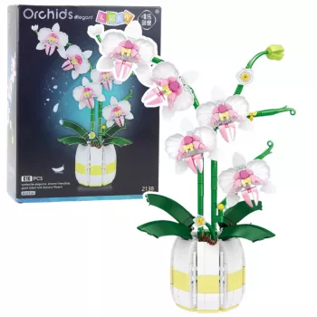 LEAN TOYS Orhidejas konstruktors Orhideja podā rozā un baltā krāsā 616 gab.