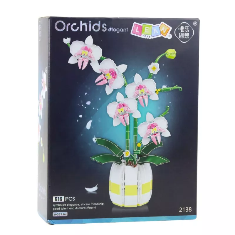 LEAN TOYS Orhidejas konstruktors Orhideja podā rozā un baltā krāsā 616 gab.