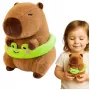 LEAN TOYS Plīša kapibara ar zaļu glābšanas riņķi un vardi, brūna, 20 cm