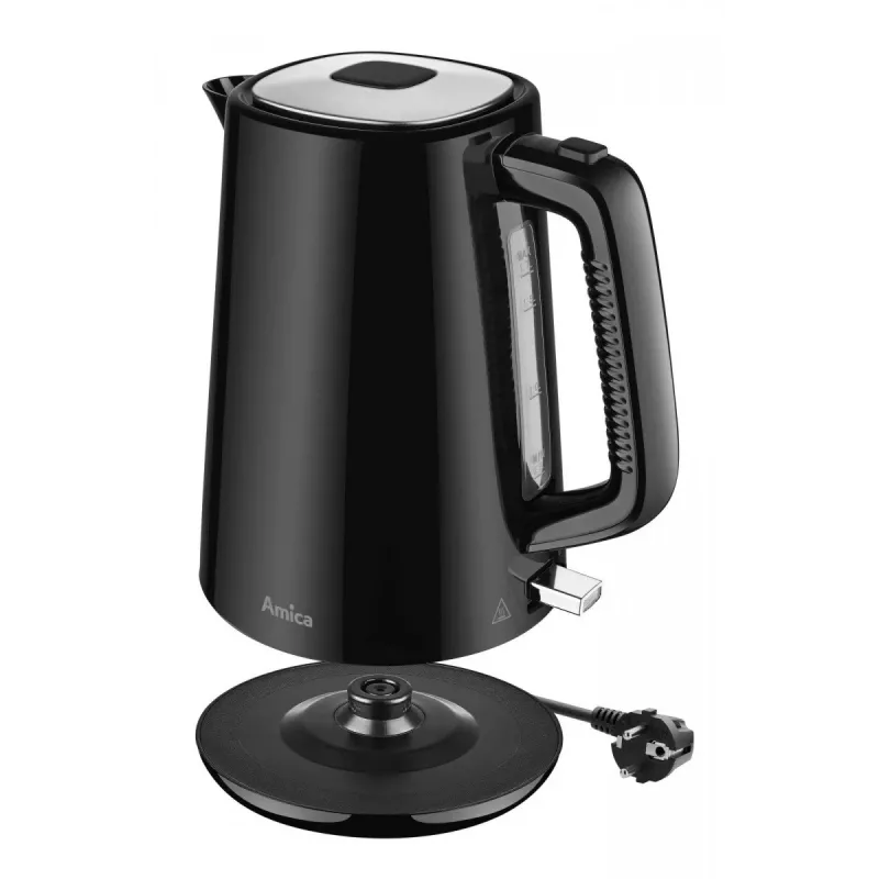 AMICA Tējkanna 1,7L KF304 - 2200W Nerūsējošā tērauda bezvadu elektriskā tējkanna, sudraba/melna
