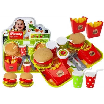 LEAN TOYS Hamburgera un frī kartupeļu komplekts ar paplāti | Ātrās ēdināšanas lomu spēles rotaļlieta