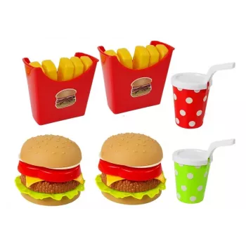 LEAN TOYS Hamburgera un frī kartupeļu komplekts ar paplāti | Ātrās ēdināšanas lomu spēles rotaļlieta