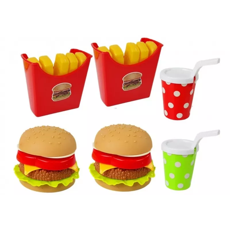 LEAN TOYS Hamburgera un frī kartupeļu komplekts ar paplāti | Ātrās ēdināšanas lomu spēles rotaļlieta