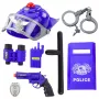 LEAN TOYS Policijas komplekts bērniem ar ķiveri, pistoli, roku dzelžiem un aksesuāriem, 9 gab.