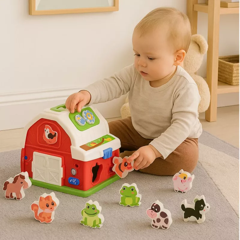LEAN TOYS Interaktīvā fermas māja ar mūziku, dzīvniekiem, gaismām un skaņām