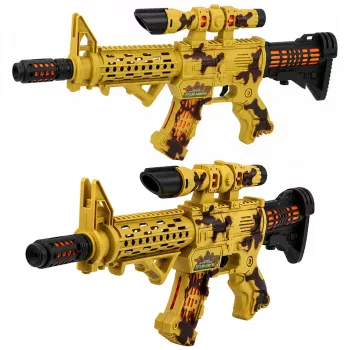 LEAN TOYS rotaļu šautene ar maskēšanās krāsojumu, tēmekli, kustīgu trokšņa slāpētāju, gaismas un skaņas efektiem, 54 cm