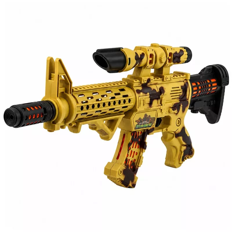 LEAN TOYS rotaļu šautene ar maskēšanās krāsojumu, tēmekli, kustīgu trokšņa slāpētāju, gaismas un skaņas efektiem, 54 cm