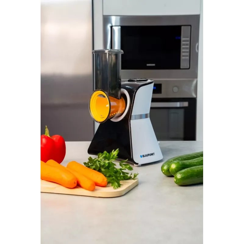 Blaupunkt Slicer FPS502 Elektriskais pārtikas griezējs 150 W Nerūsējošā tērauda zobains nazis 190 mm Regulējams biezums 0-15 mm Melns/Sudrabs
