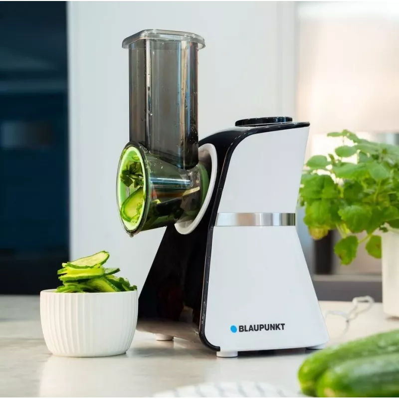 Blaupunkt Slicer FPS502 Elektriskais pārtikas griezējs 150 W Nerūsējošā tērauda zobains nazis 190 mm Regulējams biezums 0-15 mm Melns/Sudrabs