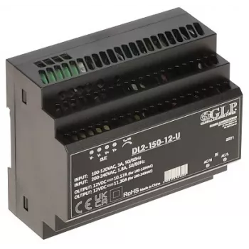 GLP komutējamais barošanas bloks DL2-150-12-U 150W 12V 12.5A rūpnieciskais DIN sliedes PSU