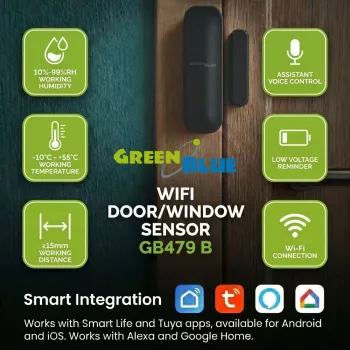 GREENBLUE GB479 B bezvadu Wi-Fi durvju/logu sensors - balts
