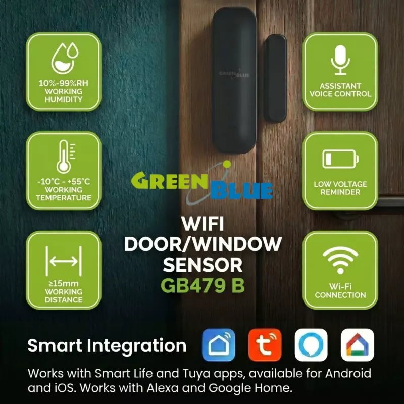 GREENBLUE GB479 B bezvadu Wi-Fi durvju/logu sensors - balts