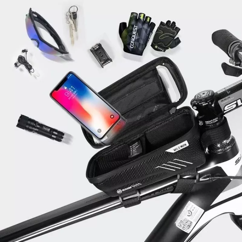 WILDMAN Bike Holder Case M E2 1L Melns - Stūres telefona soma, šļakatu izturīga, skārienekrāna saderīga, 1L ietilpība