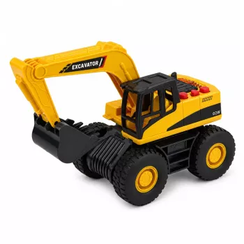 LEAN TOYS Būvniecības ekskavators ar kustīgu kausu, gaismām un skaņām - dzeltens, mērogs 1:32