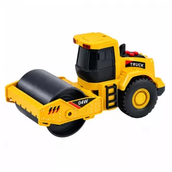 LEAN TOYS Ceļa veltnis Būvniecības transportlīdzeklis 1:32 Mērogs Rotējošs veltnis ar gaismām un skaņām Dzeltens