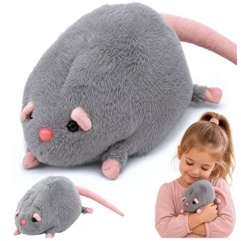 LEAN TOYS Plīša rotaļlieta Žurka ar garu asti, pelēka, 40 cm