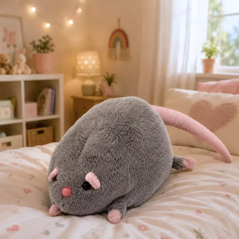 LEAN TOYS Plīša rotaļlieta Žurka ar garu asti, pelēka, 40 cm