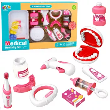 LEAN TOYS Mazā zobārsta komplekts ar vibrējošu zobu birsti, rozā, 15 gab.