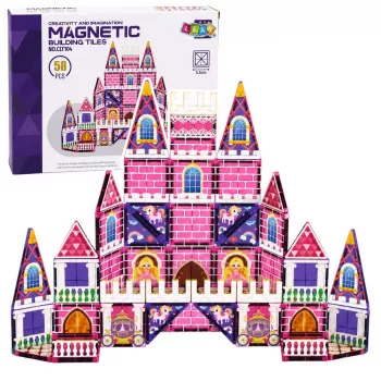 LEAN TOYS magnētiskie konstruktora bloki Princeses pils rozā 58 gab.