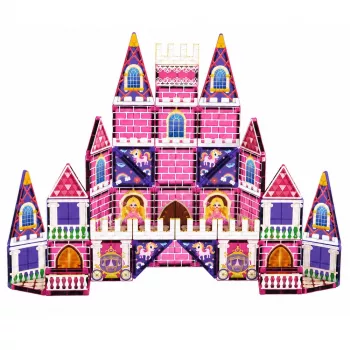 LEAN TOYS magnētiskie konstruktora bloki Princeses pils rozā 58 gab.