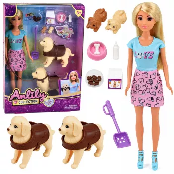 LEAN TOYS Anlily Big Dogs lelle mājdzīvnieku kopšanas piederumu komplekts