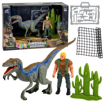 LEAN TOYS Dinozauru mednieku komplekts ar kustīgām ekstremitātēm un tīkla ieroču piederumiem