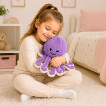 LEAN TOYS Pluša astoņkājis mīkstā rotaļlieta ar elastīgiem taustekļiem, purpura, 30 cm