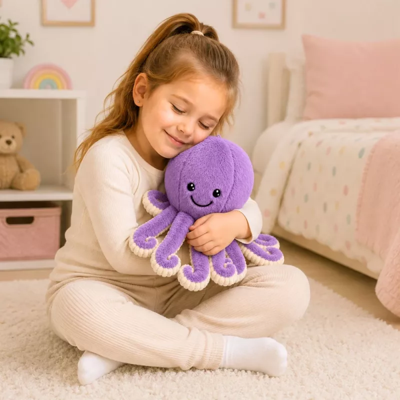 LEAN TOYS Pluša astoņkājis mīkstā rotaļlieta ar elastīgiem taustekļiem, purpura, 30 cm