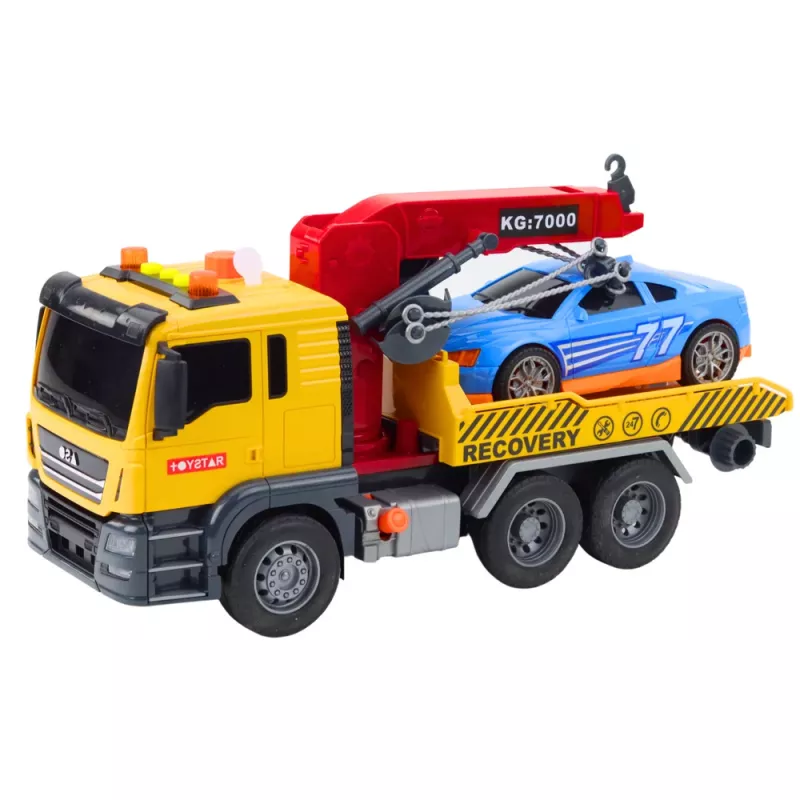 LEAN TOYS Autoiekrāvējs ar celtni un sacīkšu automašīnu – gaismas un skaņas rotaļu komplekts