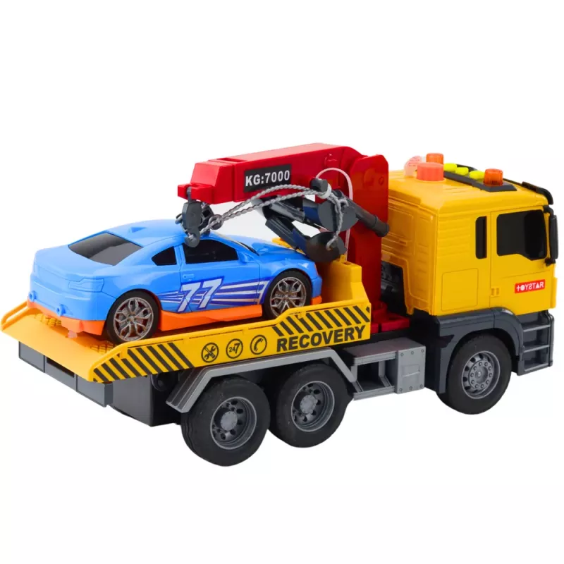 LEAN TOYS Autoiekrāvējs ar celtni un sacīkšu automašīnu – gaismas un skaņas rotaļu komplekts