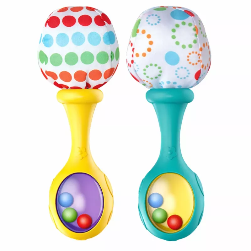 LEAN TOYS Grabuļu komplekts ar mīksto bumbiņu – dzeltena un zaļa, 2 gab.