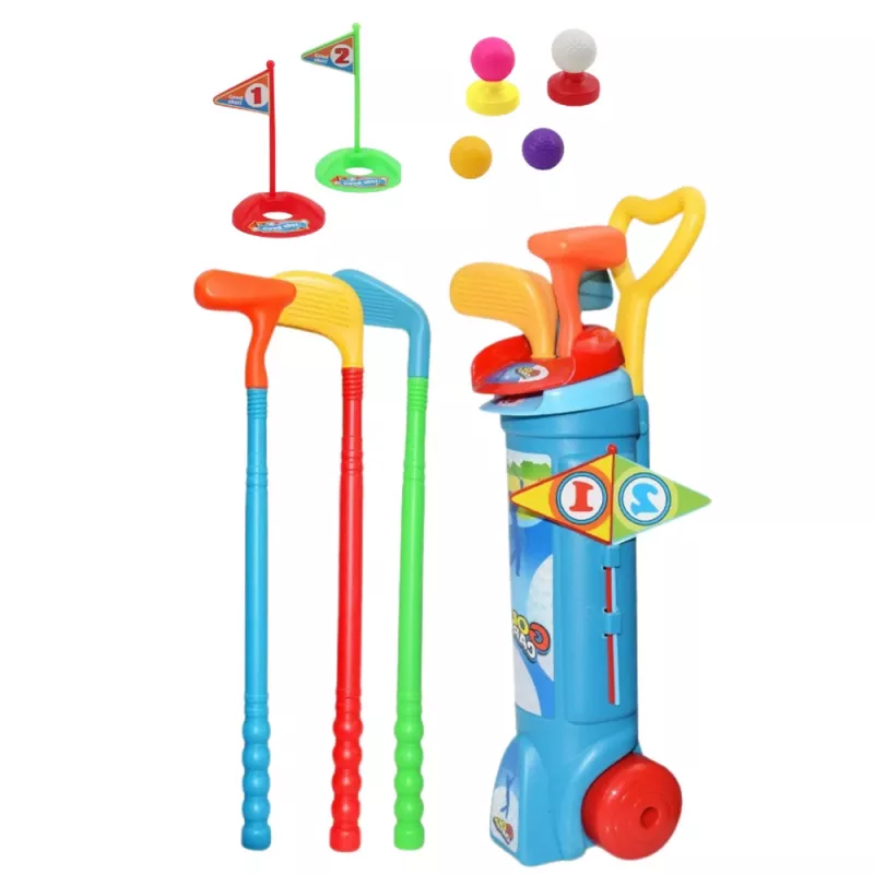 LEAN TOYS Golfa komplekts ar ratiņiem, nūjām un lauka spēli 20 gab.
