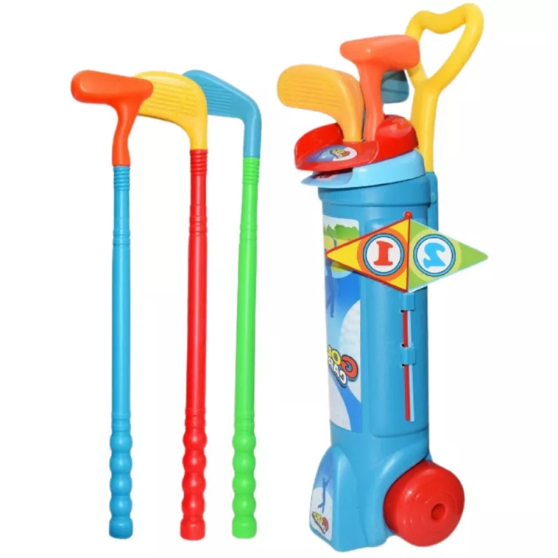 LEAN TOYS Golfa komplekts ar ratiņiem, nūjām un lauka spēli 20 gab.