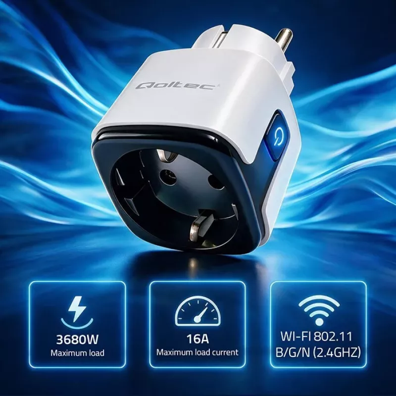 QOLTEC viedā WiFi kontaktligzda 16A ar enerģijas uzraudzību un taimeri