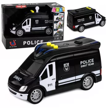 LEAN TOYS SWAT Special Unit policijas autobuss ar gaismām un skaņām, 1:32 mērogs, pull-back darbība, liešanas metāls