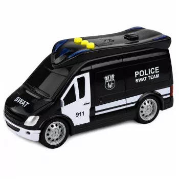 LEAN TOYS SWAT Special Unit policijas autobuss ar gaismām un skaņām, 1:32 mērogs, pull-back darbība, liešanas metāls
