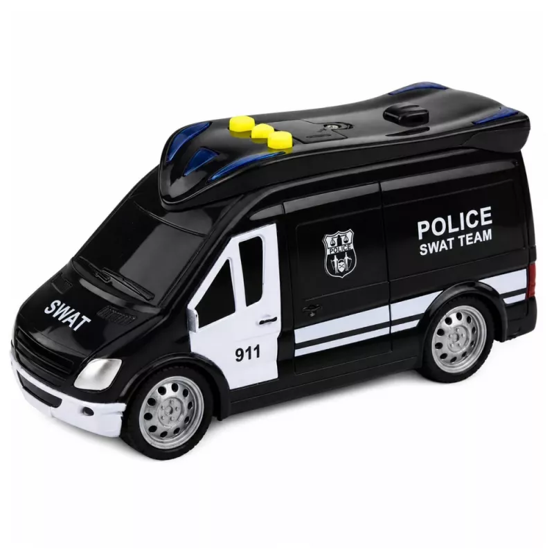 LEAN TOYS SWAT Special Unit policijas autobuss ar gaismām un skaņām, 1:32 mērogs, pull-back darbība, liešanas metāls