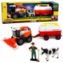 LEAN TOYS Kombains ar piena cisternu, zemnieka un govs figūrām, ar gaismu un skaņu, 4 daļu lauku sētas rotaļu komplekts